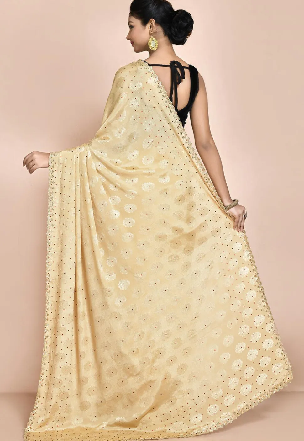 Woven Chiffon Saree in Beige