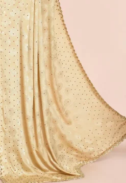 Woven Chiffon Saree in Beige