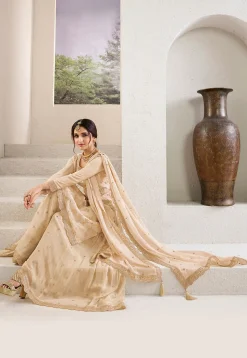 Woven Chinon Chiffon Pakistani Suit in Beige