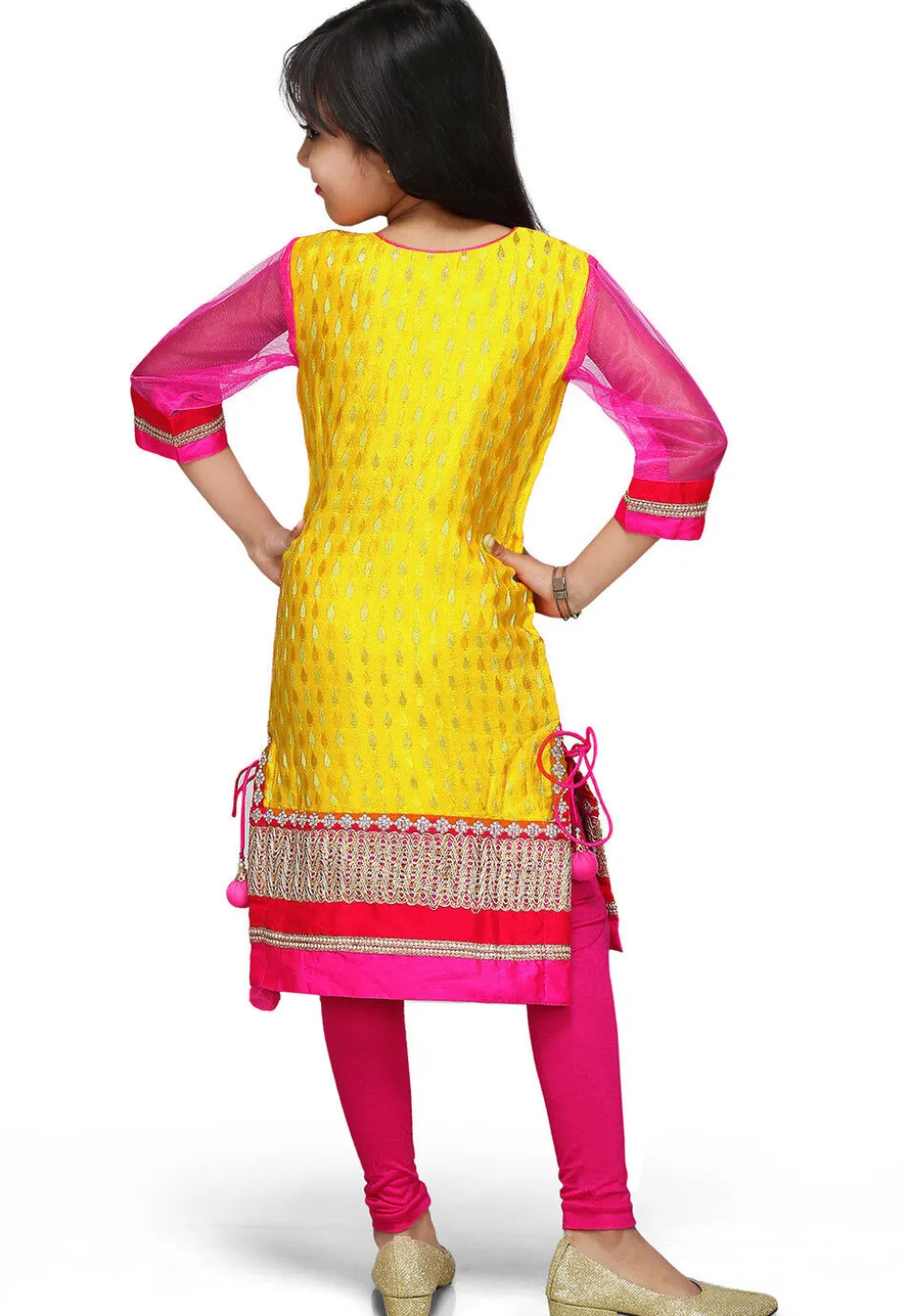 Woven Chinon Crepe Kurta Set in Yellow