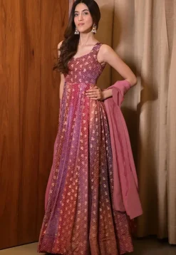 Woven Chinon Silk Abaya Style Suit in Multicolor