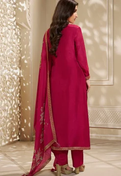 Woven Chinon Silk Pakistani Suit in Fuchsia