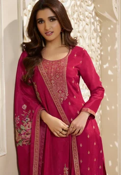 Woven Chinon Silk Pakistani Suit in Fuchsia