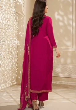 Woven Chinon Silk Pakistani Suit in Magenta