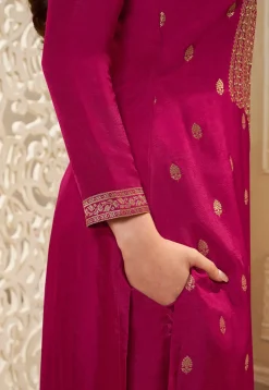 Woven Chinon Silk Pakistani Suit in Magenta