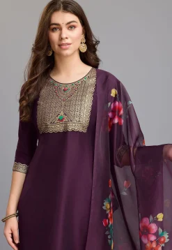 Woven Chinon Silk Pakistani Suit in Purple