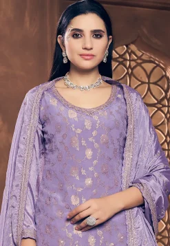 Woven Chinon Silk Pakistani Suit in Purple