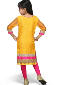 Woven Chinon Viscose Straight Kurta Set in Yellow