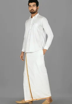 Woven Cotton Dhoti in White