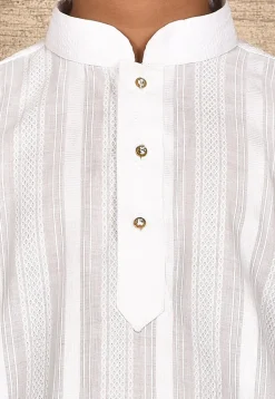 Woven Cotton Jacquard Kurta Set in White