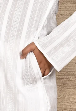 Woven Cotton Jacquard Kurta Set in White