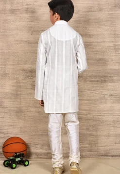 Woven Cotton Jacquard Kurta Set in White