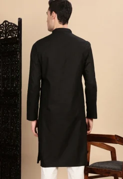 Woven Cotton Jacquard Kurta in Black