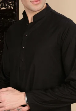 Woven Cotton Jacquard Kurta in Black