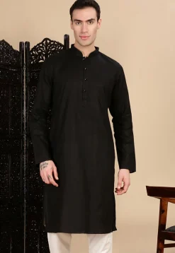 Woven Cotton Jacquard Kurta in Black