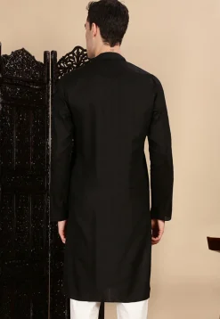 Woven Cotton Jacquard Kurta in Black