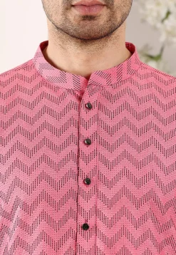 Woven Cotton Jacquard Kurta in Pink