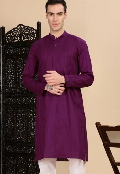 Woven Cotton Jacquard Kurta in Purple