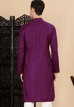 Woven Cotton Jacquard Kurta in Purple