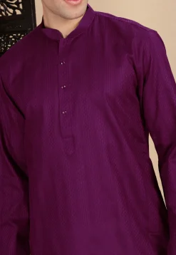 Woven Cotton Jacquard Kurta in Purple