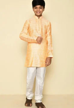Woven Cotton Jacquard Kurta Set in Light Yellow