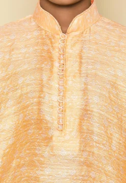 Woven Cotton Jacquard Kurta Set in Light Yellow