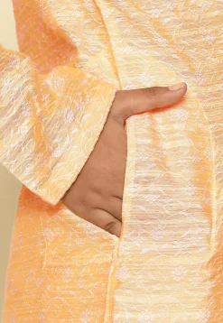 Woven Cotton Jacquard Kurta Set in Light Yellow