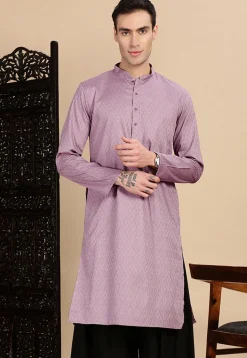 Woven Cotton Jacquard Kurta in Light Purple