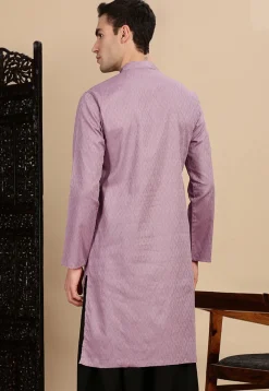 Woven Cotton Jacquard Kurta in Light Purple