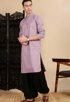Woven Cotton Jacquard Kurta in Light Purple