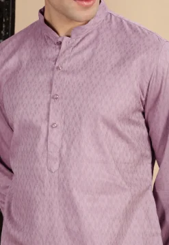 Woven Cotton Jacquard Kurta in Light Purple