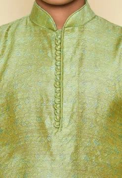 Woven Cotton Jacquard Kurta in Light Green