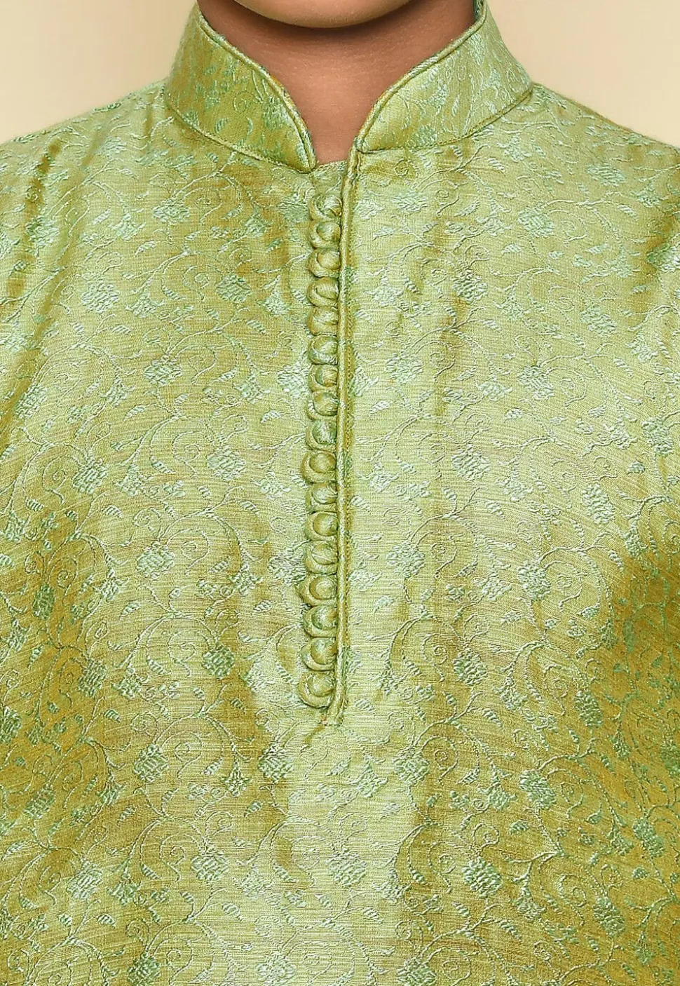 Woven Cotton Jacquard Kurta in Light Green