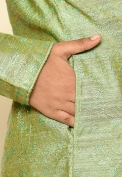 Woven Cotton Jacquard Kurta in Light Green