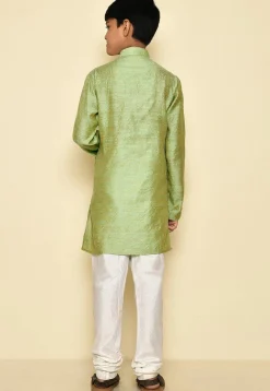 Woven Cotton Jacquard Kurta in Light Green