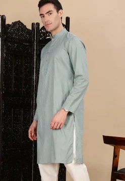 Woven Cotton Jacquard Kurta in Grey