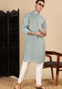 Woven Cotton Jacquard Kurta in Grey