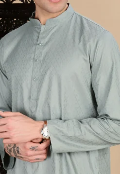 Woven Cotton Jacquard Kurta in Grey