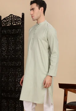 Woven Cotton Jacquard Kurta in Dusty Green