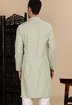 Woven Cotton Jacquard Kurta in Dusty Green