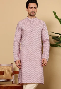 Woven Cotton Jacquard Kurta in Pink