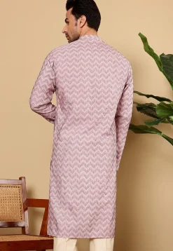 Woven Cotton Jacquard Kurta in Pink