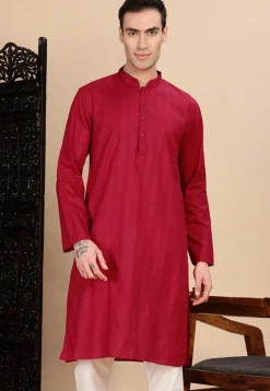 Woven Cotton Jacquard Kurta in Red