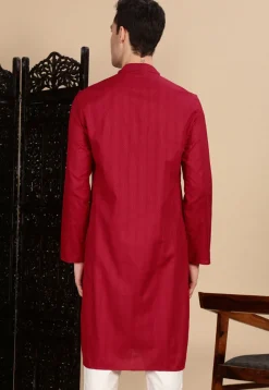 Woven Cotton Jacquard Kurta in Red