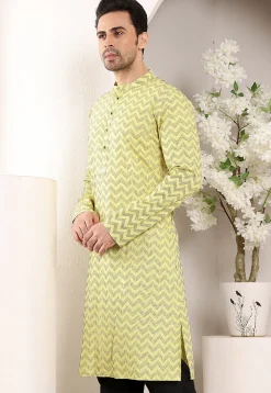 Woven Cotton Jacquard Kurta in Yellow