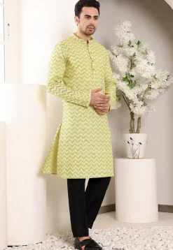 Woven Cotton Jacquard Kurta in Yellow