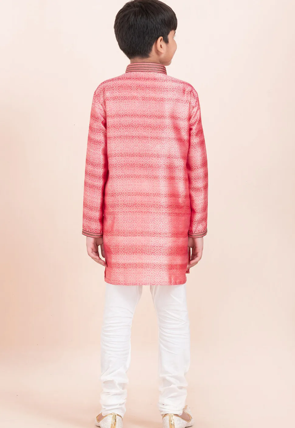 Woven Cotton Jacquard Kurta Set in Peach