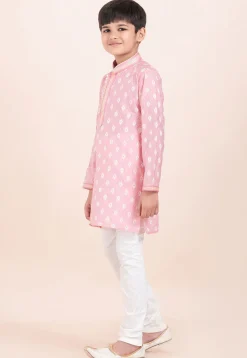 Woven Cotton Jacquard Kurta Set in Pink