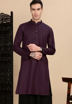 Woven Cotton Jacquard Kurta in Violet