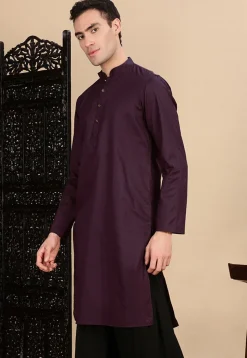 Woven Cotton Jacquard Kurta in Violet